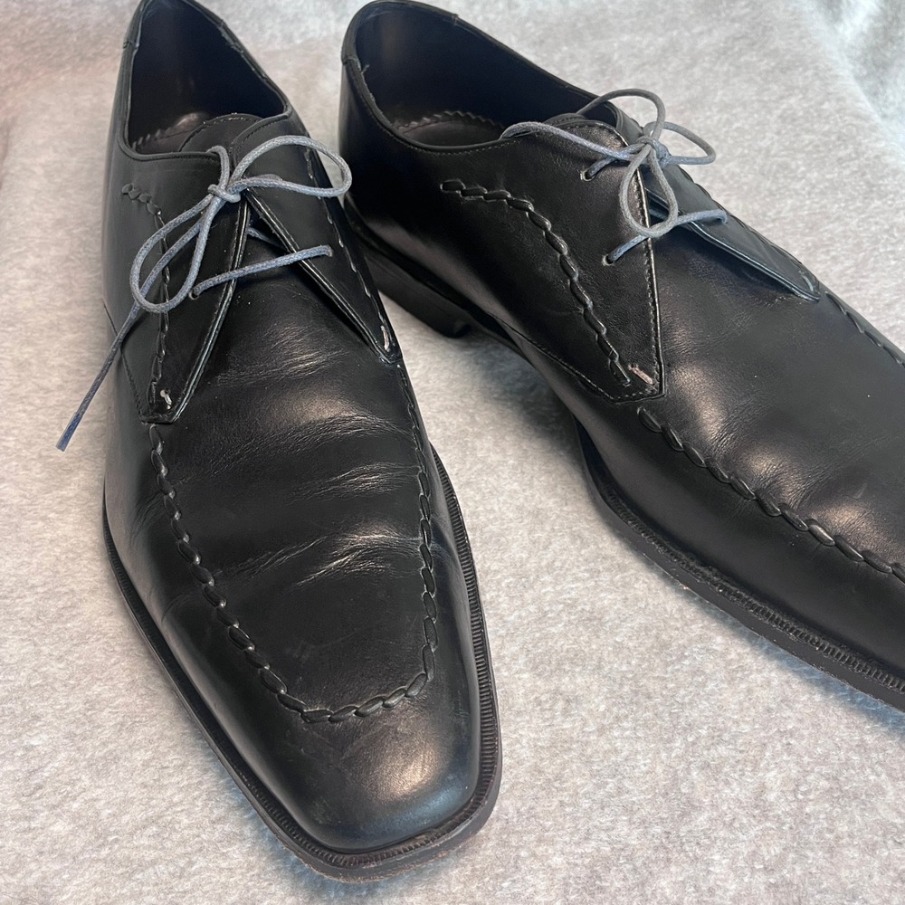 Paul Smith Mens Hand Crafted Black Leather Whipstitch Apron Toe Derby Shoes 9.5